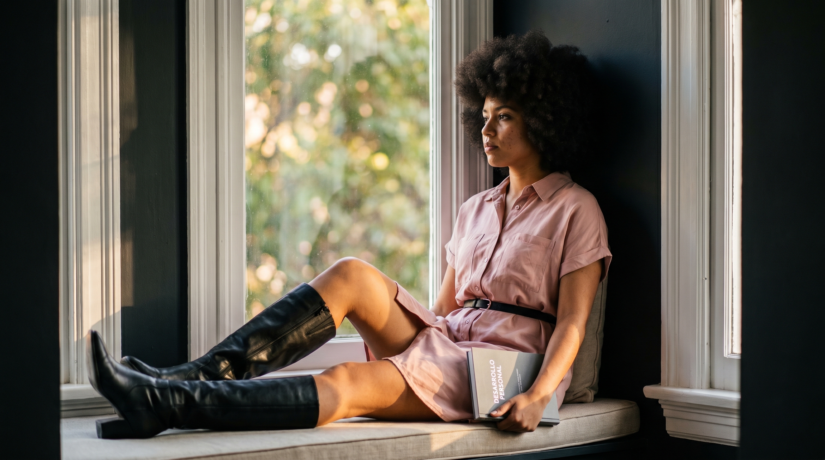 Una mujer lee un libro de desarrollo personal