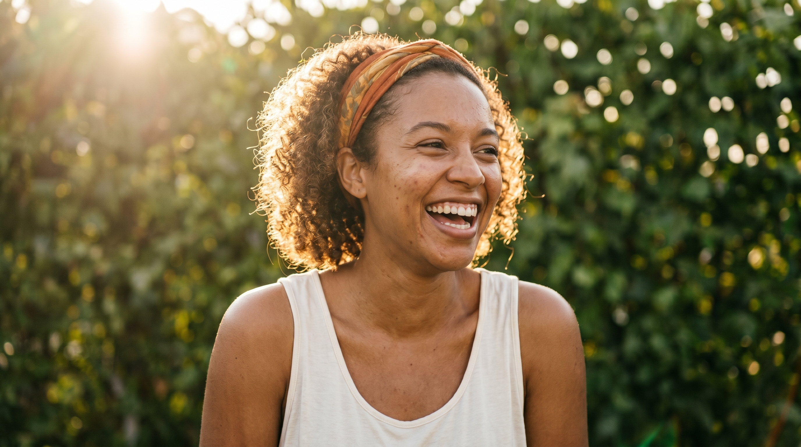 Una joven feliz sonriendo en el Alcázar de San Juan